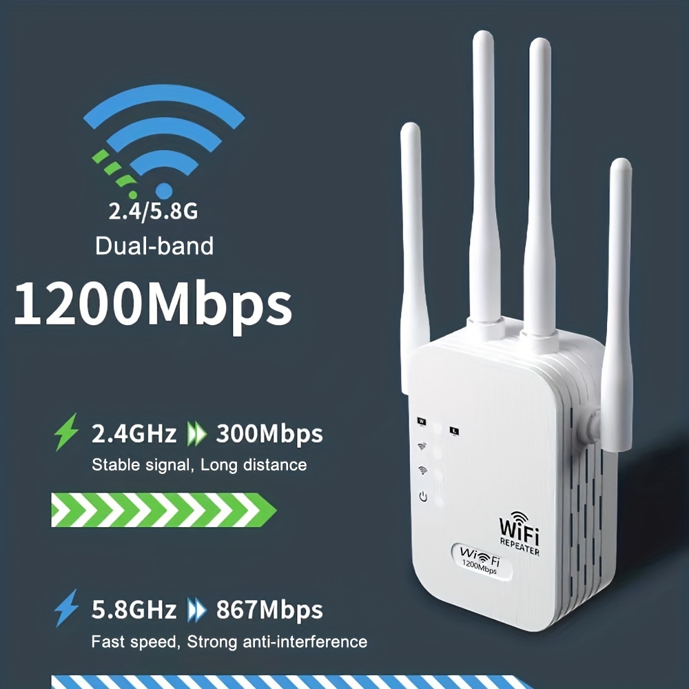  WiFi Extender Booster Repeater for Home & Outdoor,  1200Mbps(8000sq.ft) and 45+ Devices, WiFi 2.4&5GHz Dual Band WPS WiFi  Signal Strong Penetrability, 360° Coverage, Supports Ethernet Port :  Electronics