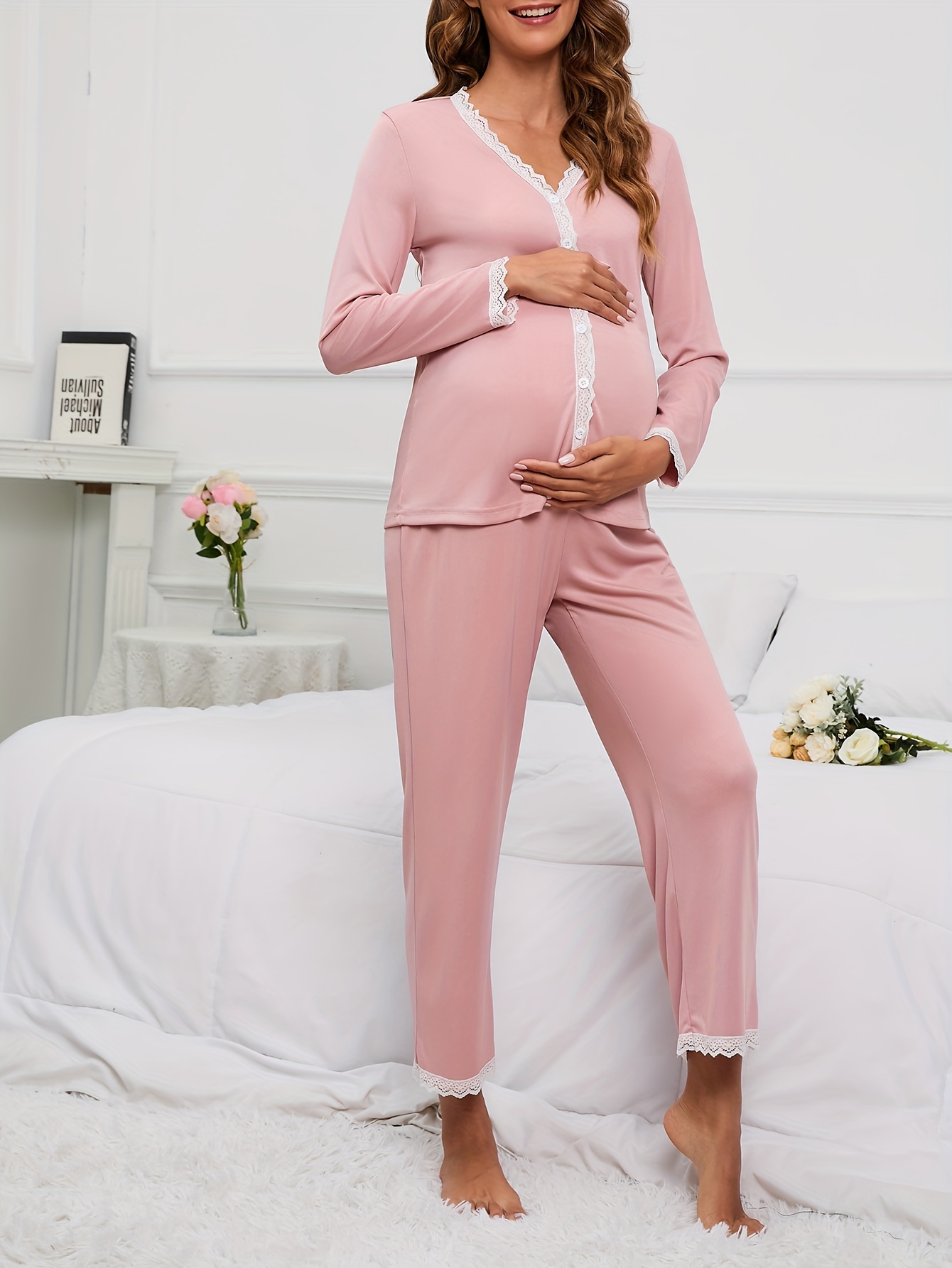 Maternity Pregnant Women's Pajama Sets Comfy Loose V Neck - Temu