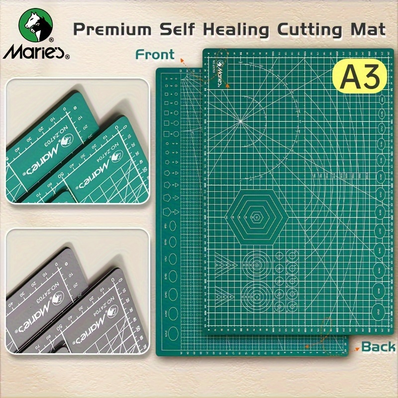 

Marie's A3 Premium Self Healing Cutting Mat Green&grey, Double-sided Mat With Grid Lines Angles. Great For Crafts, Fabric, Quilting, Cutting Projects For Craftsmen, Artists And Students.