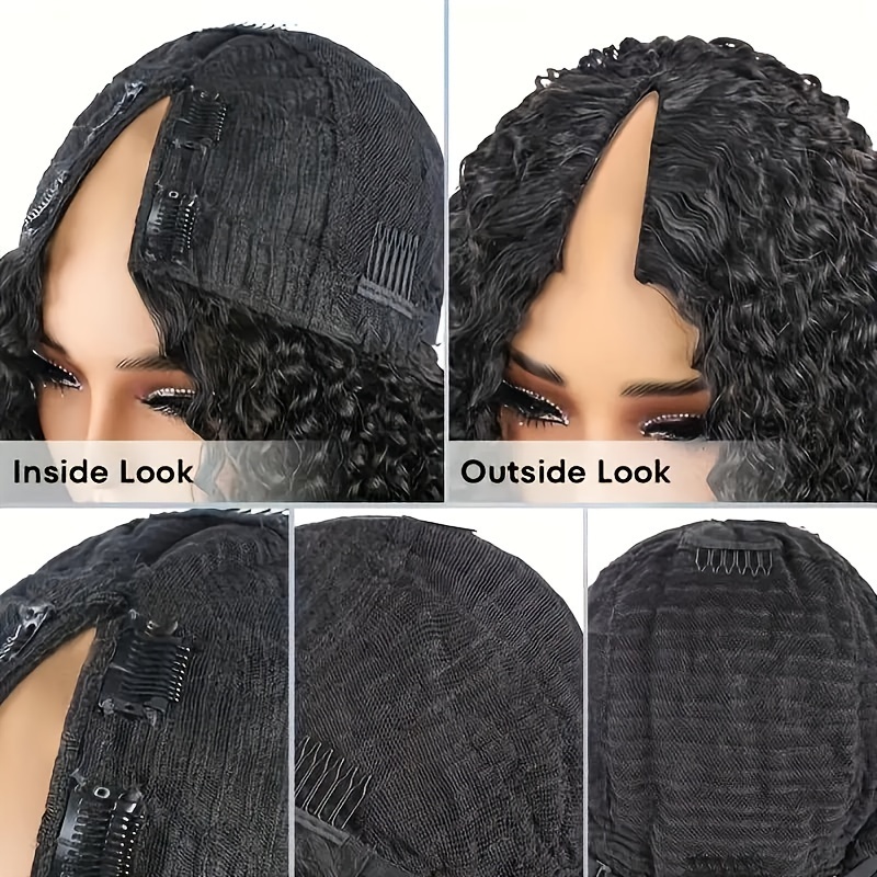 Curly V Part Wig Human Hair No Leave Water Weave Curly Temu Canada