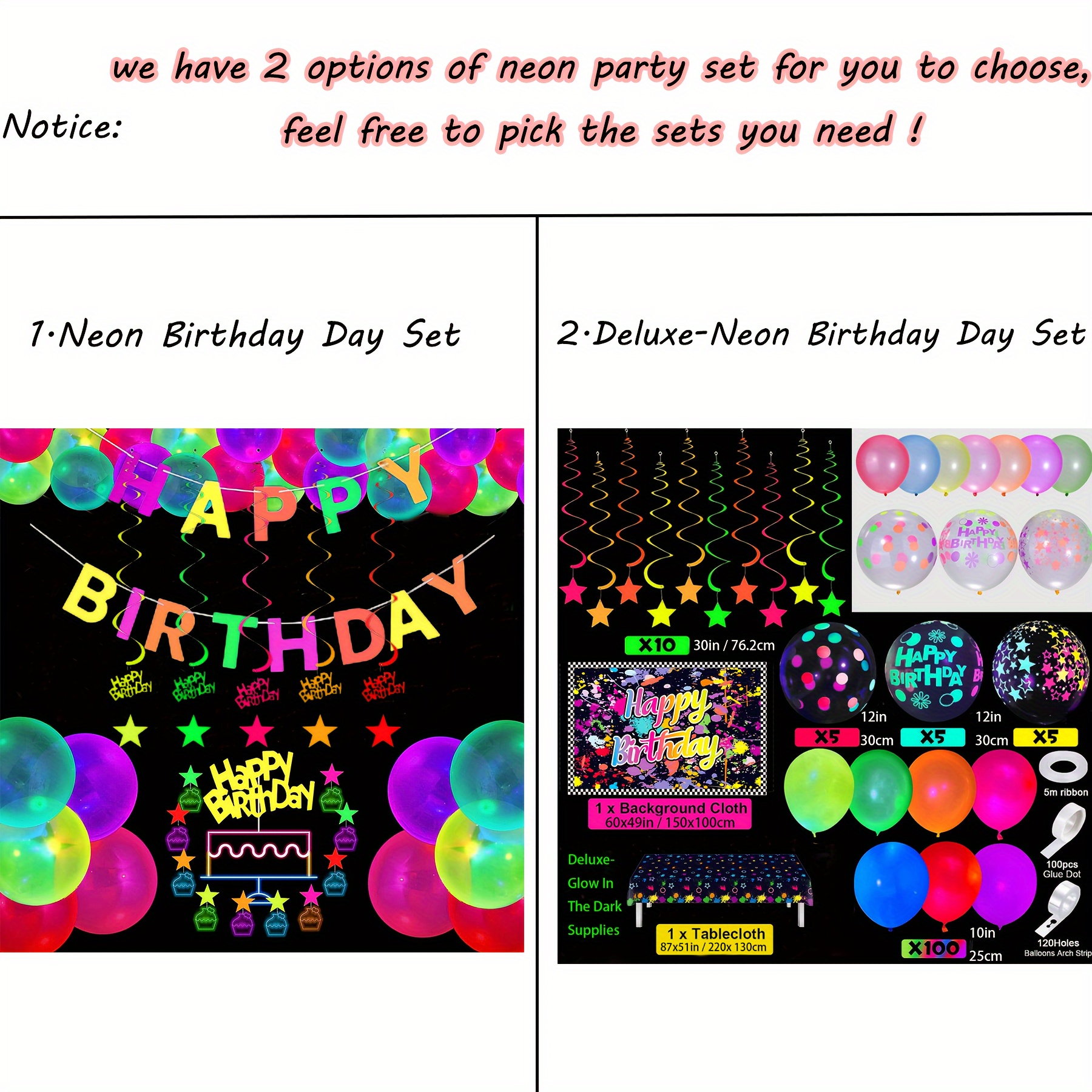 Neon Glow In The Dark Birthday Party Decorations Supplies - Temu