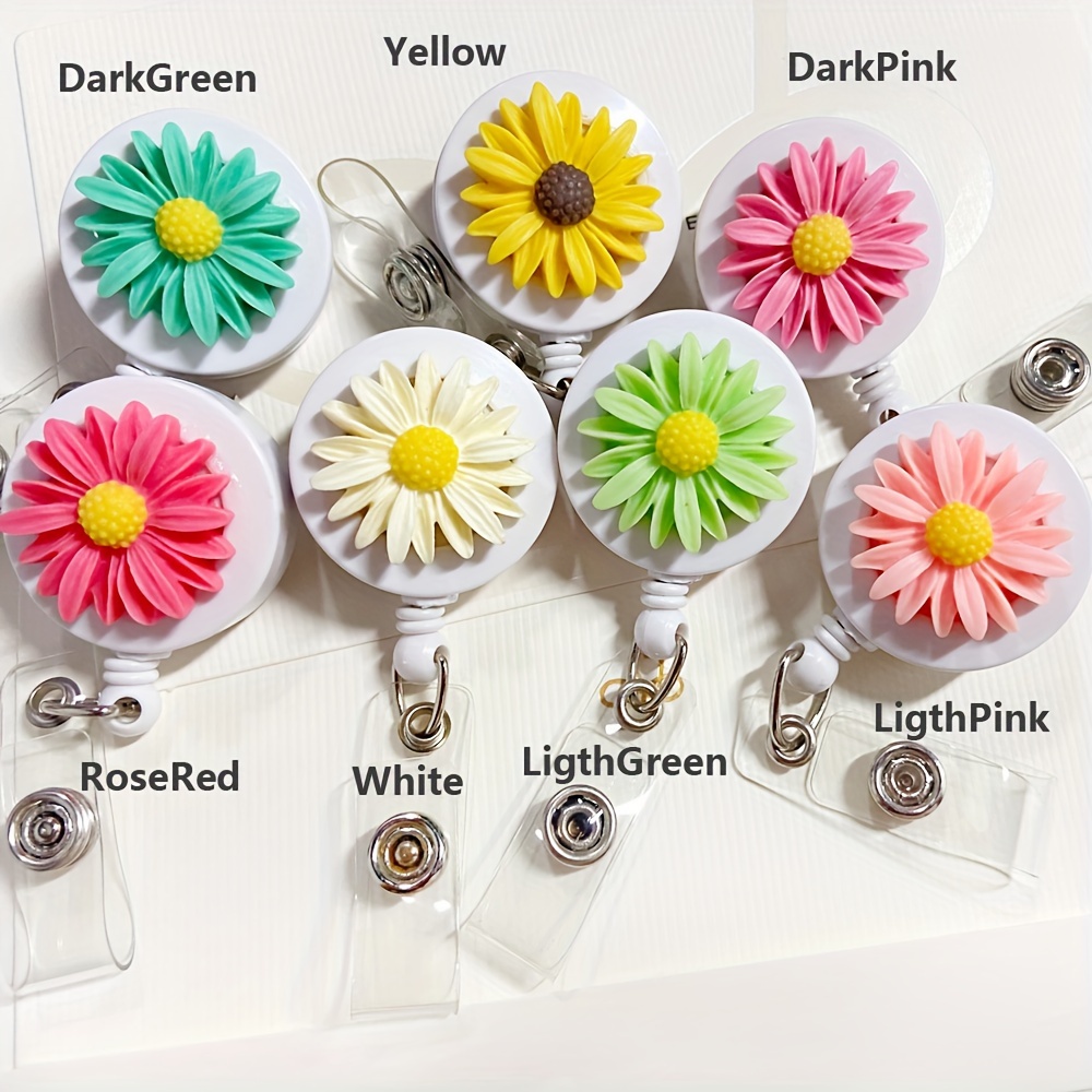 1pc Flower Retractable Badge Holder for Women, Daisy Badge Reel Clip On Name Card, ID Badge Clip for Nurse Doctor, Office Accessories Supplies,Temu