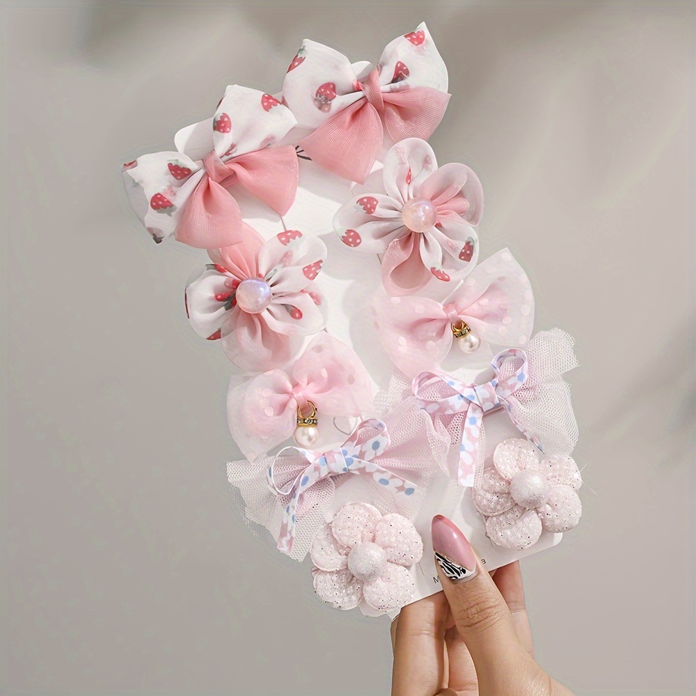 

10 Pcs/1 Sets Kids Cute Colorful Bow Hair Accessories For Girls Flowers Modeling Hair Clips Hairpin For 1 Years Old+, Ideal Choice For Gifts