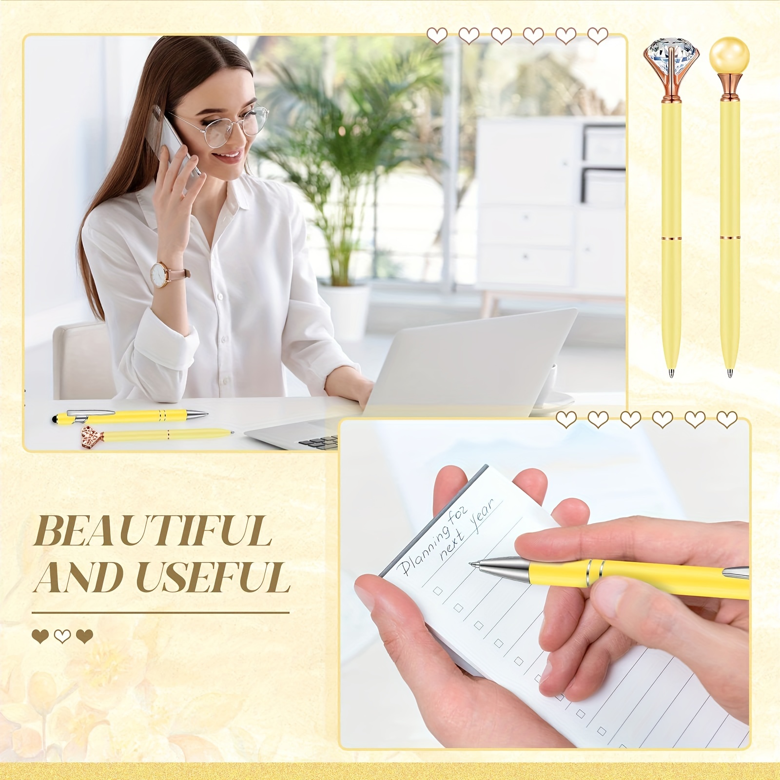 6pcs Ballpoint Pens Set Metal Crystal Pen For Journaling Glitter Pens  Pretty Cute Pens Black Ink Fancy Pens Gifts For Women Girls Teacher Office  Weddi