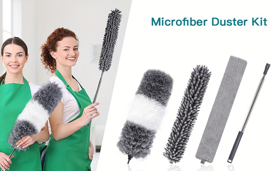 Kit de plumeros de limpieza para el hogar 3 en 1, plumero de microfibra con  poste de extensión de 30 a 100 pulgadas, limpiador de cepillo de polvo