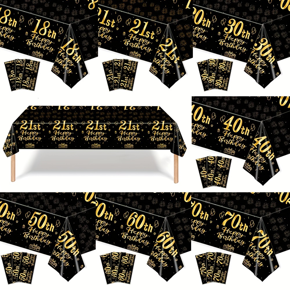 

1pc, 1 Year Birthday Tablecloth - Golden Black Color - Perfect For 18, 21, 30, 40, 50, 60, 70th Birthday Parties - Coming Of Age Party Decoration