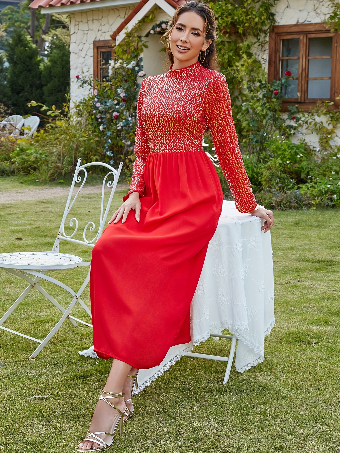 womens long sleeve dress fitted top loose small stand - Temu