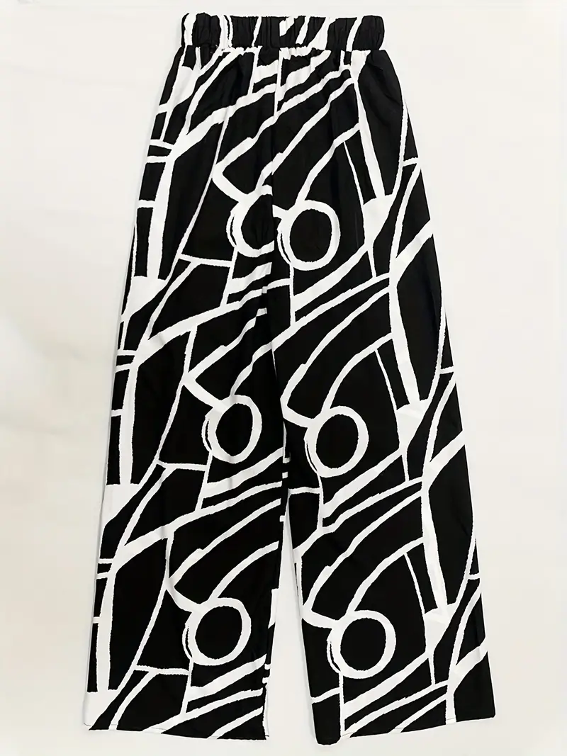 Geo Print Palazzo Pants, Casual High Elastic Waist Summer Pants, Women's  Clothing