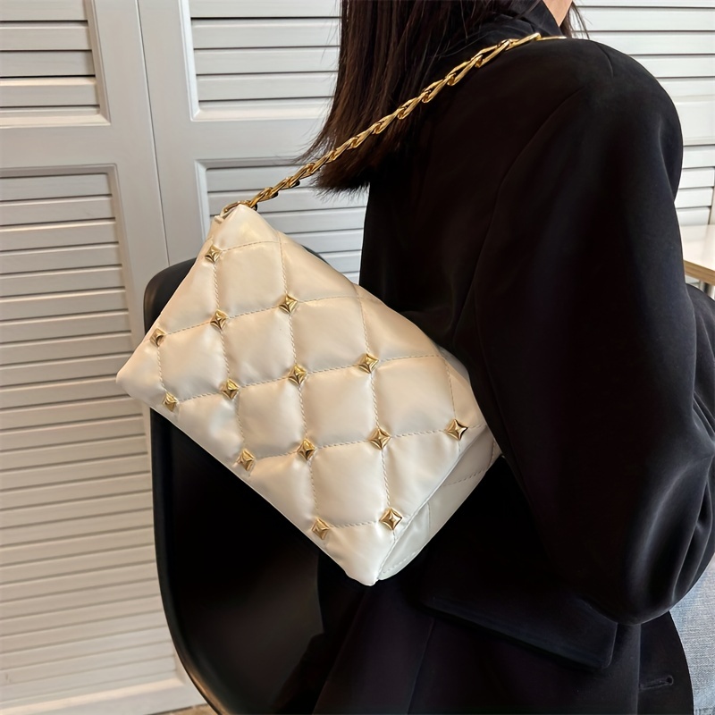Simple Design Flap Shoulder Bag, Faux Leather Versatile Satchel Bag, Metal  Chain Crossbody Bag