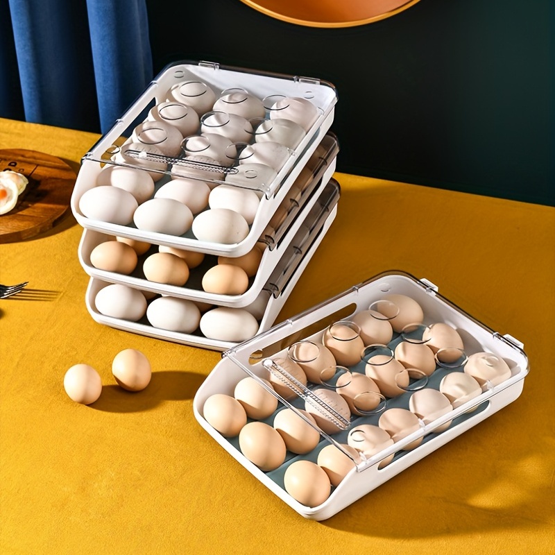 Contenedor de huevos para refrigerador sin BPA, organizador de  refrigerador, apilable, bandeja para 18 huevos, transparente