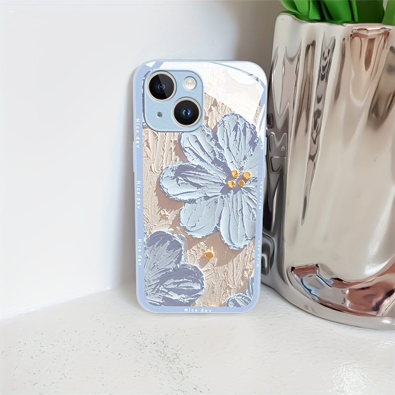 Creative Oil Painting Blue Flower Pattern Phone Case Temu