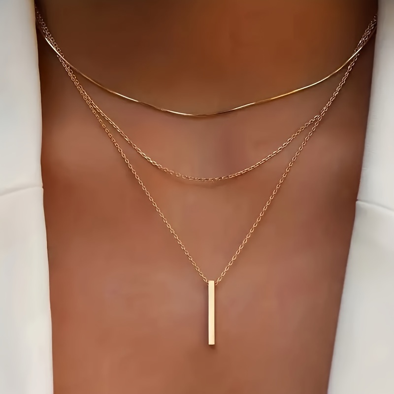 

Minimalist Long Bar Decor Pendant Necklace Multi-layer Snake Bone Chain Necklace For Women