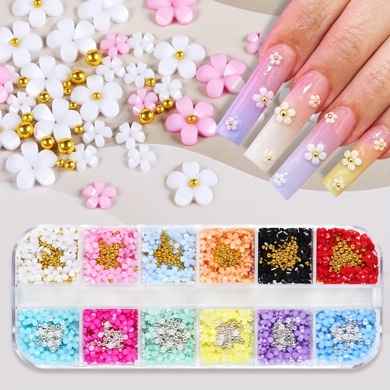 Cute Flower Nail Ornaments 3d Crystal Charms For Diy Nails - Temu