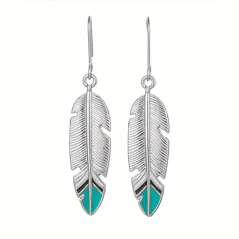 Women's Long Vintage Earrings with Leaf and Feather Design