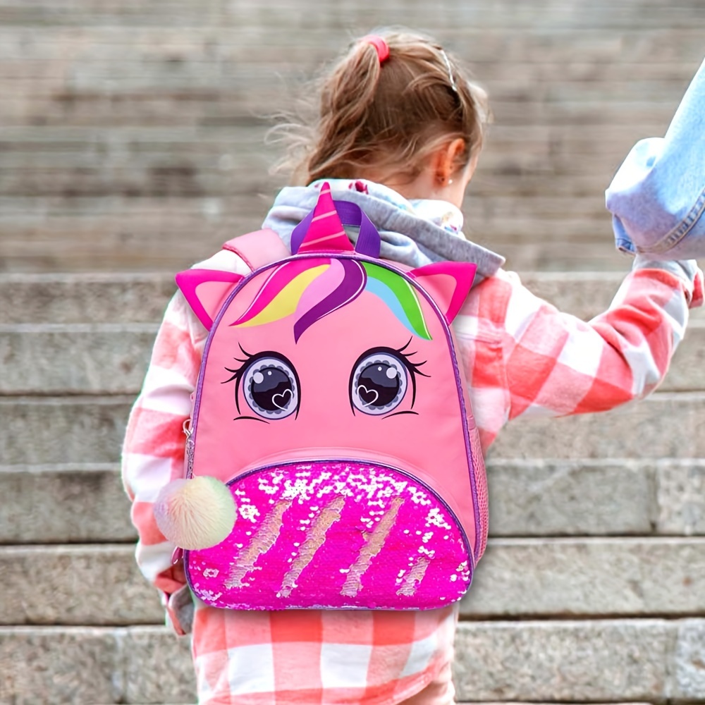 School Bag Set Cartoon Unicorn Sequin Backpack Lunch Bag - Temu