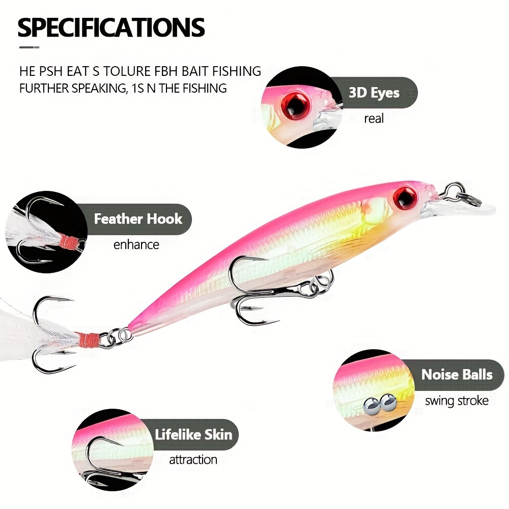 10pcs Laser 3D Eyes Bionic Minnow Fishing Lures - 9cm/3.54inch 7g  Artificial Hard Bait with Feather Treble Hooks for Maximum Catch!