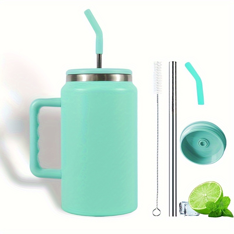 Reusable Straw Tumbler With Handle And Straw Brush -insulated