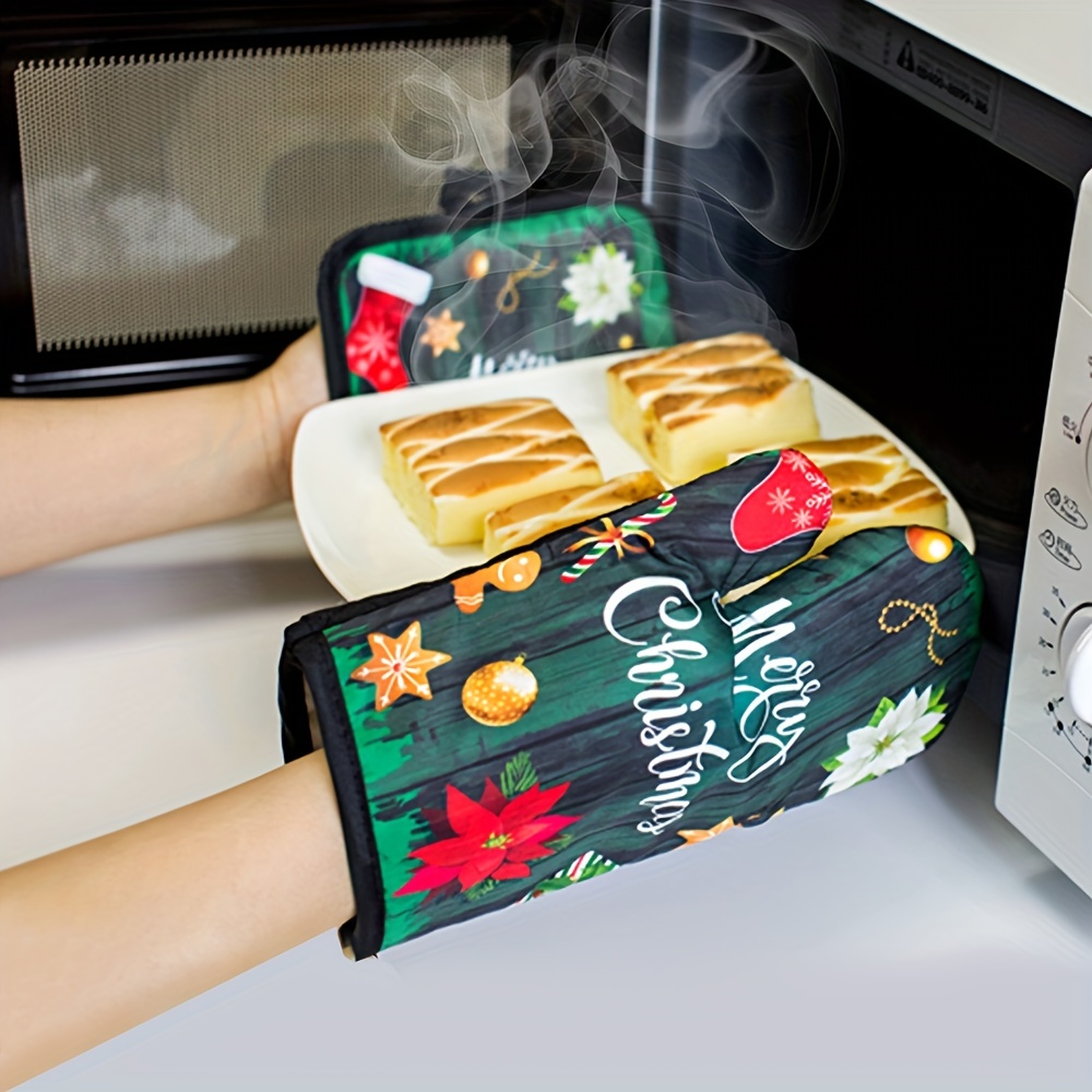 Christmas Printed Oven Mitts Pot Cover Non slip Heat - Temu