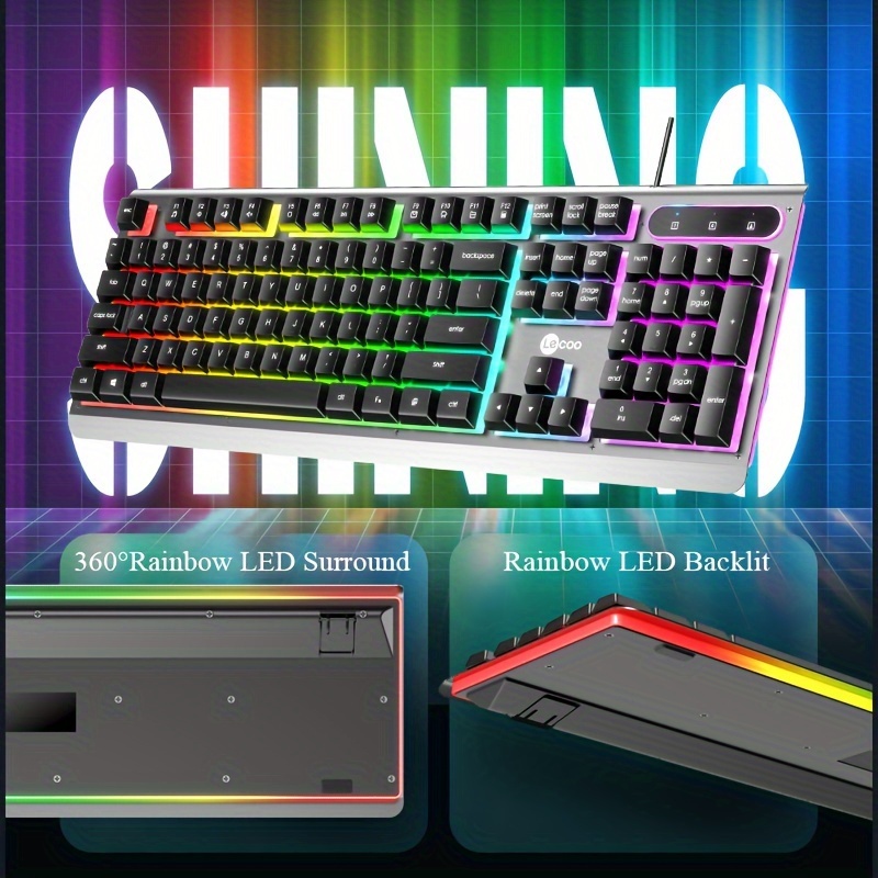 Dacoity Gaming Keyboard, 104 Keys All-Metal Panel, Rainbow LED Backlit  Quiet Computer Keyboard, Wrist Rest, Multimedia Keys, Anti-ghosting Keys