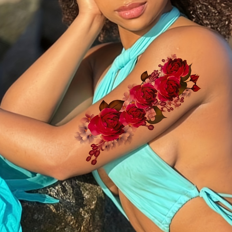 10 Blätter Pfingstrose Rose Blume Temporäre Tattoo aufkleber