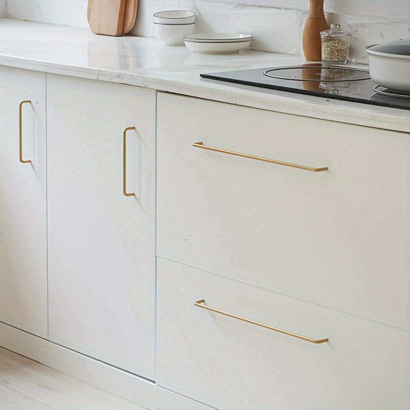 Golden Brushed Brass Cabinet Pulls Modern Solid Brass Drawer - Temu