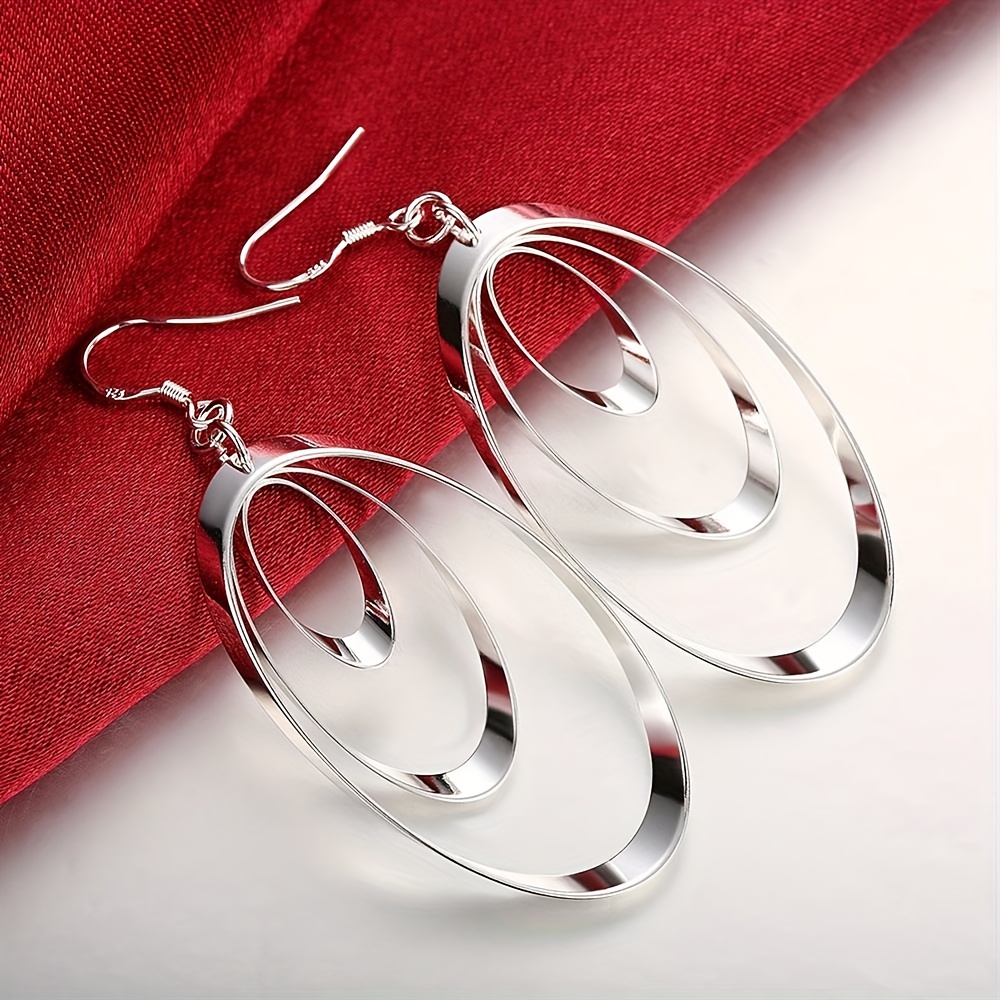 

Vintage 3 Circle Design Hollow Dangle Earrings Elegant Minimalist Style Copper Silver Plated Jewelry Daily Casual