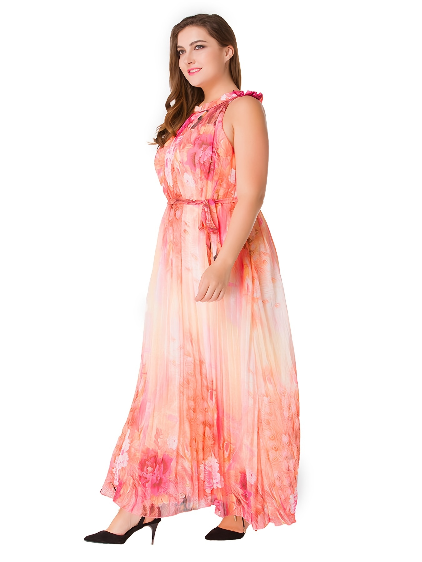 Plus Size Boho Maxi Dress Womens Plus Floral Print Pleated Temu