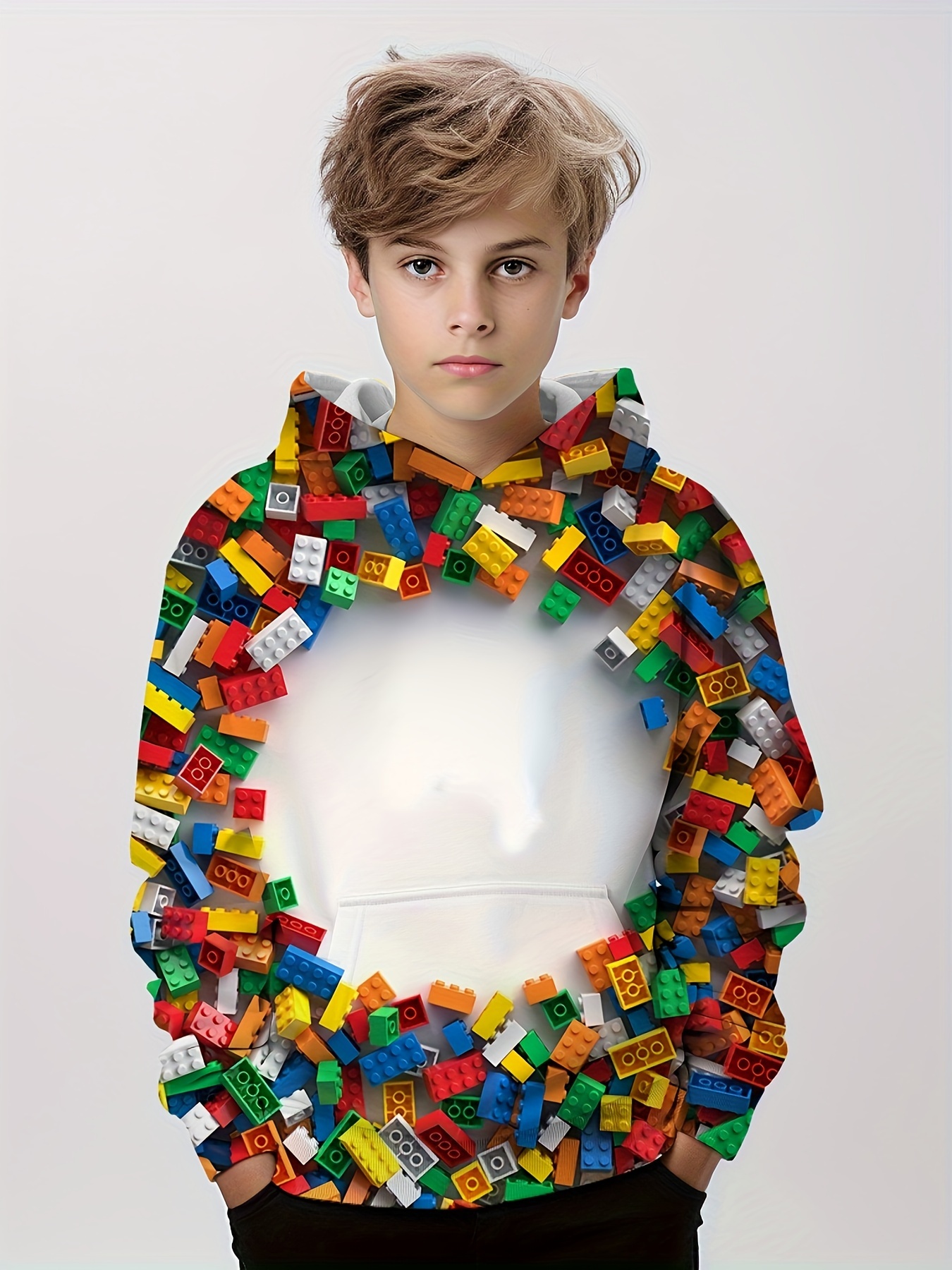 Cool Building Block 3d Print Boys Casual Pullover Hooded Temu