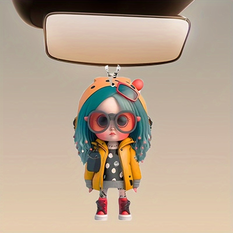 Cute Cartoon Doll Car Mirror Pendant Keychain Christmas Decor
