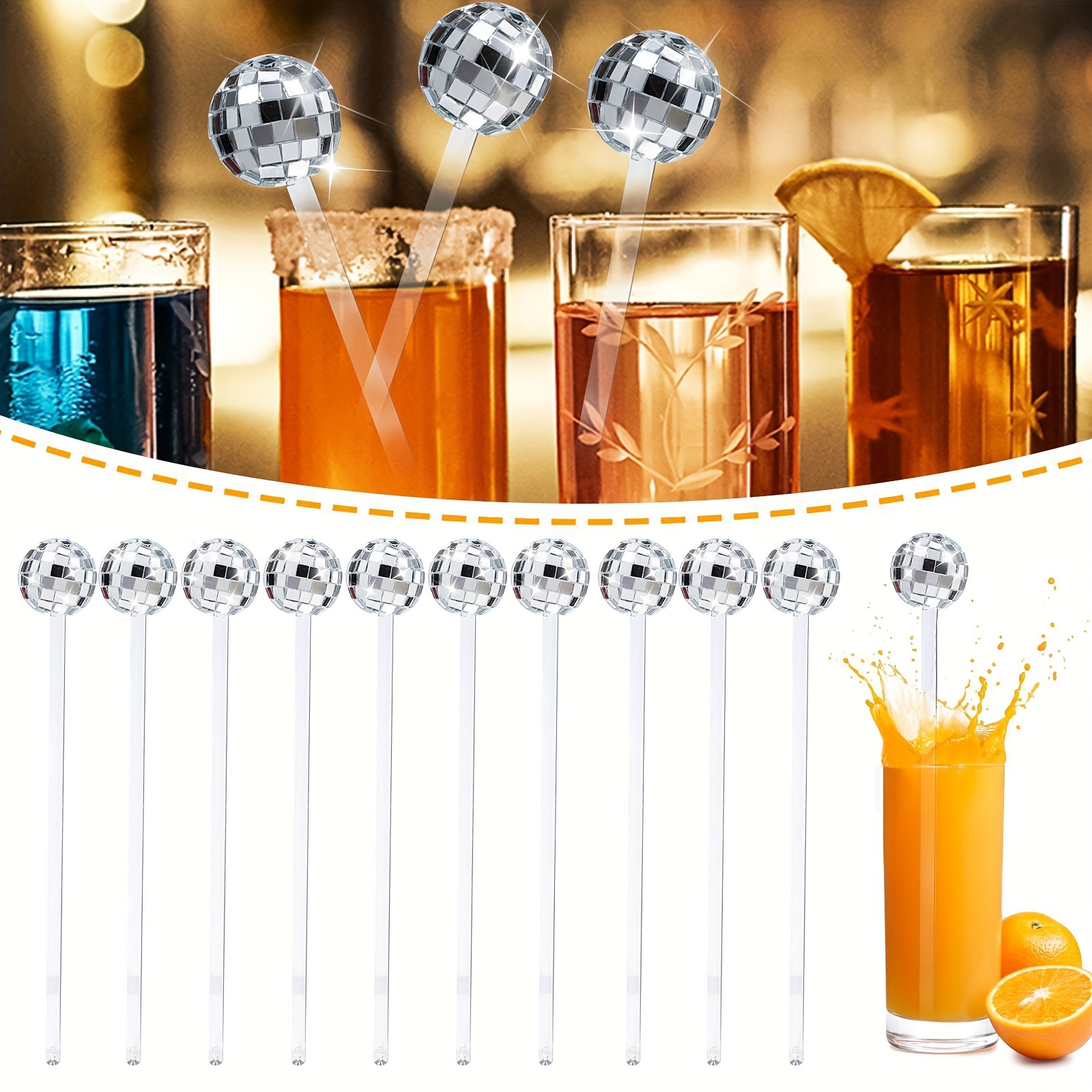 Disco Cocktail Stirrers 12pcs Coffee Beverage Mixer Sparkle Cake Stick Flip  Practical Plastic Round Top Rotating Rod (without Cup)