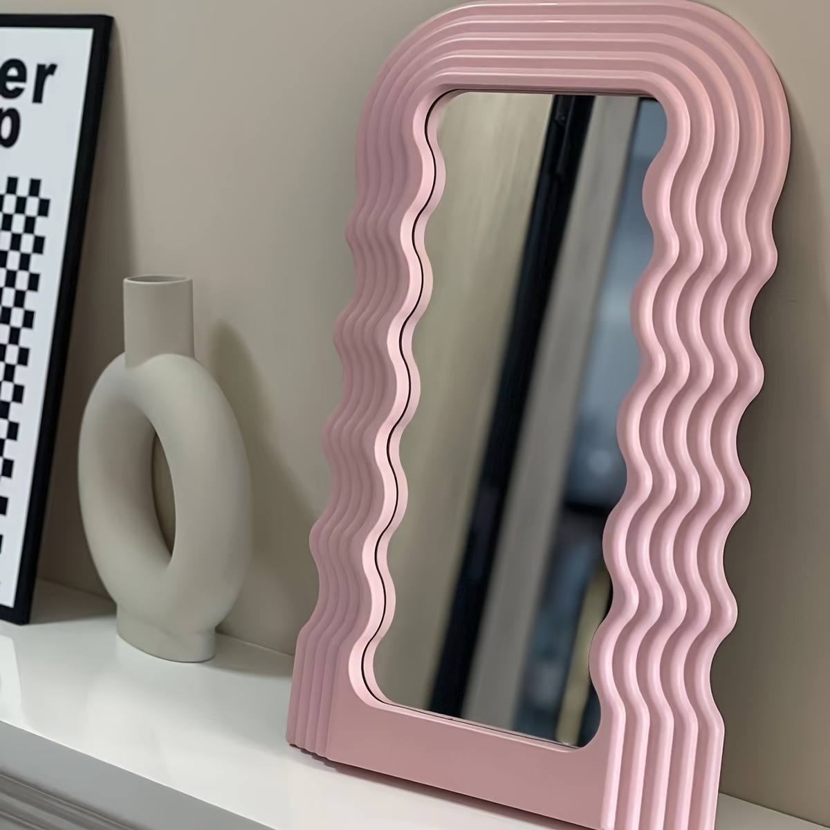 1pc Plastic Desktop Mirror, Vintage Design Decoration Object For