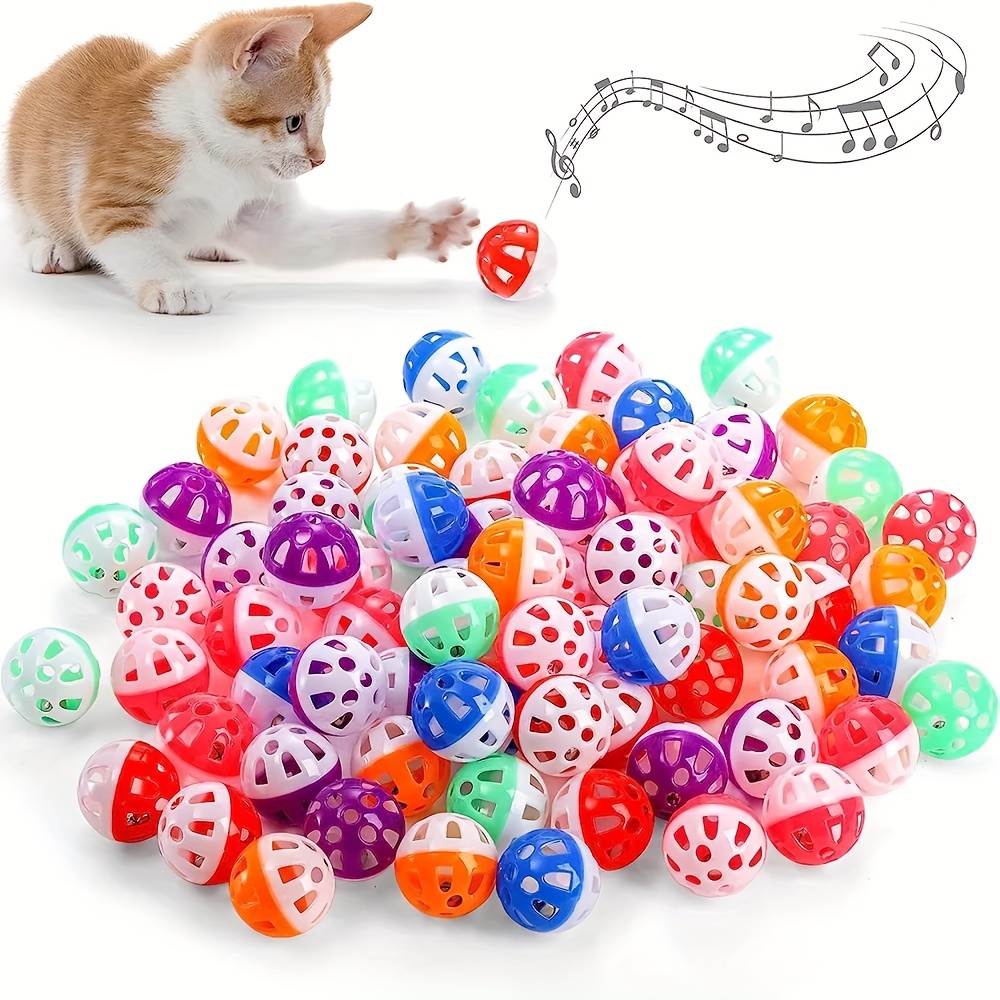 

10pcs/20pcs Random Color Cat Balls With Bell Big Lattice Wiggly Jingle Rattle Plastic Toy Assorted Color