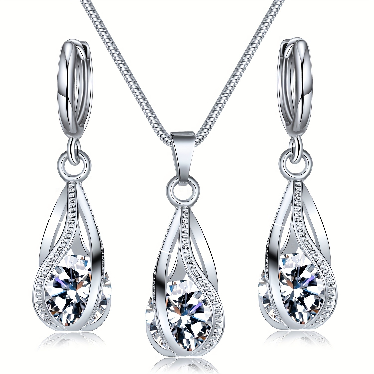 

Women Earrings, 3 Pcs/set Lady Earrings Shiny Faux Crystal Women Necklace For Gift