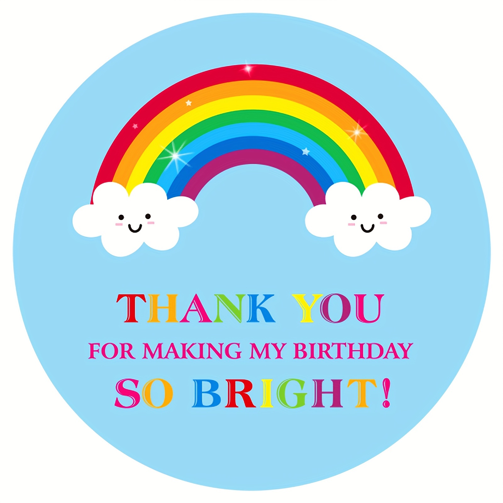 Rainbow Thank Stickers Blue Self adhesive Round Birthday - Temu