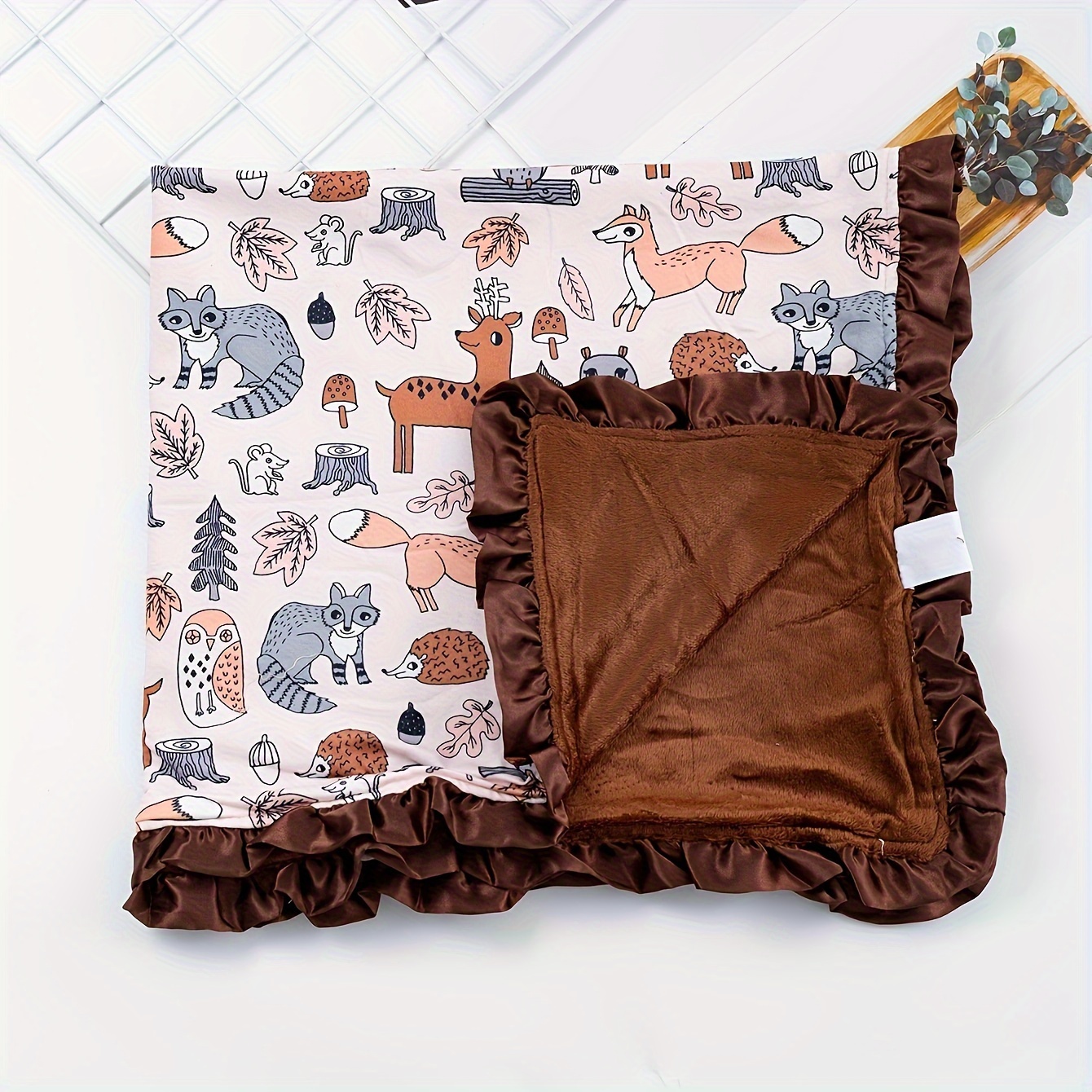 

Cartoon Animal Print Short Plush Blanket 32*32inch, For Home Decor