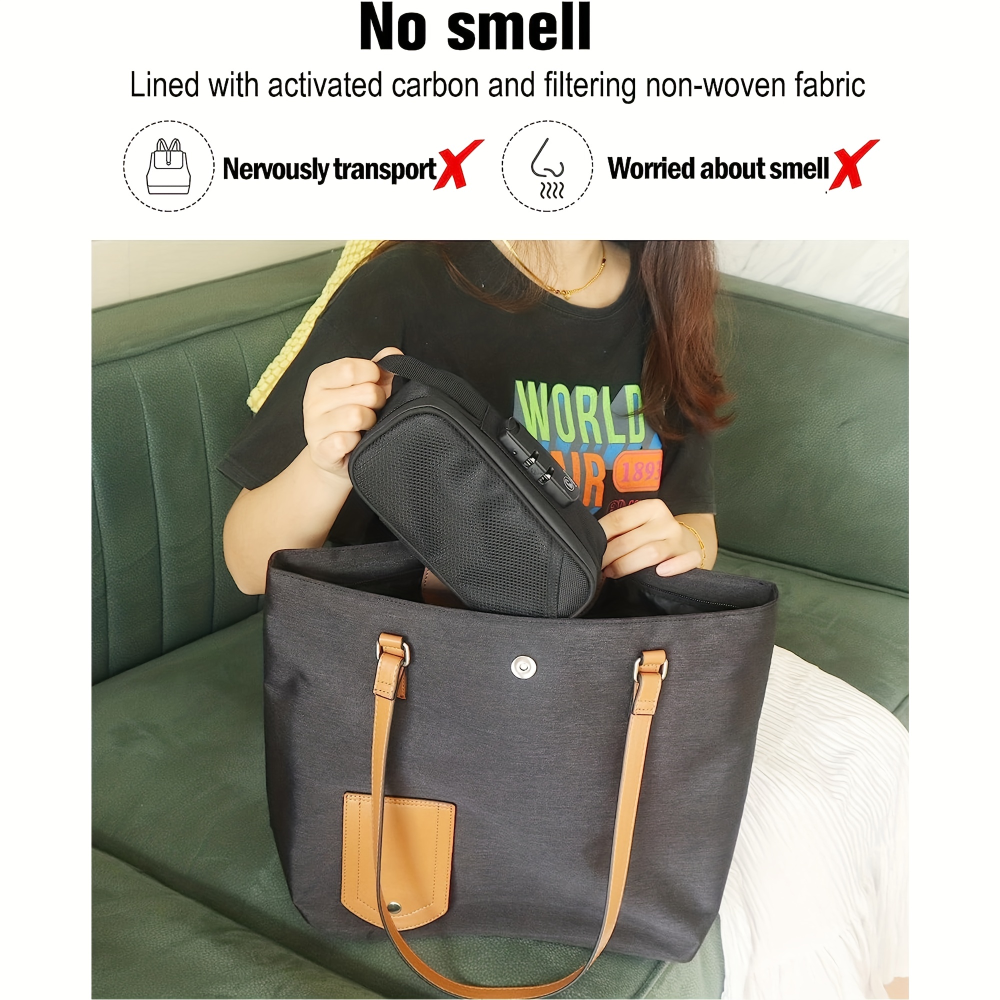 Pu Leather Smell Proof Odor Proof Bag With Lock Protective - Temu