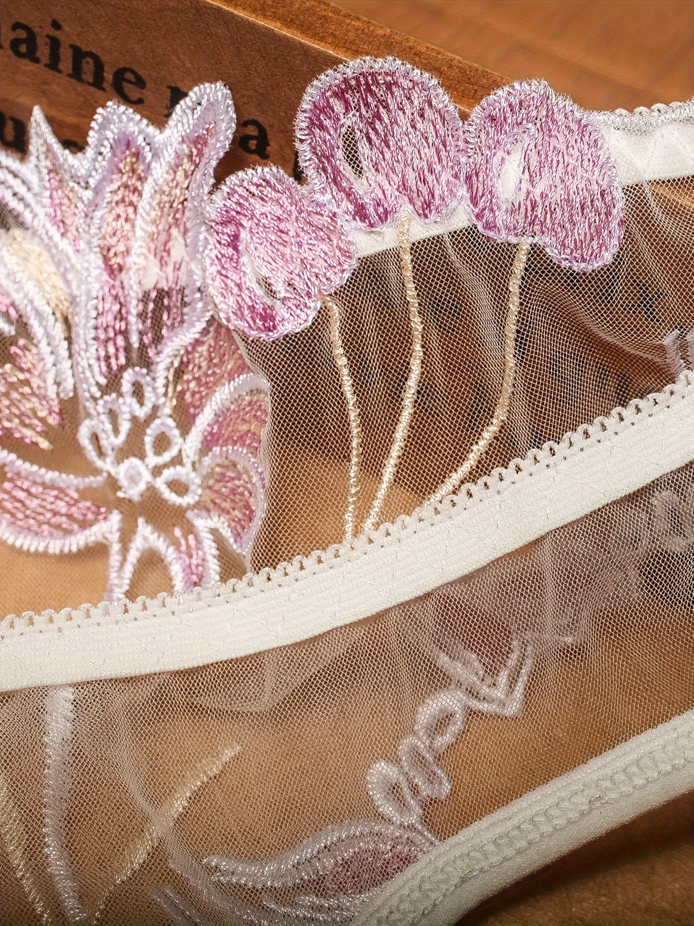 Romantic cheeky panties, embroidery, mesh inlay, invisible under clothes,  flowers