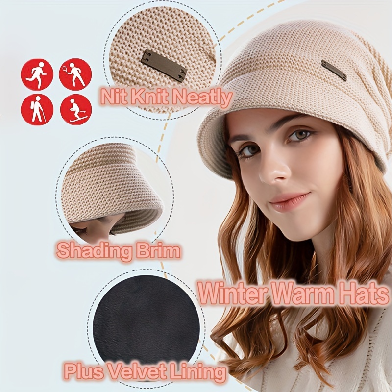 Winter Warm Knitted Visor Hat Thick Coldproof Elastic - Temu