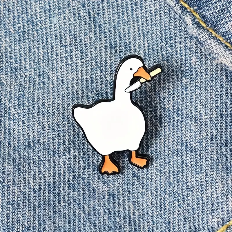 Cute Funny White Goose Brooch Enamel Pins Cartoon Duck Knife - Temu