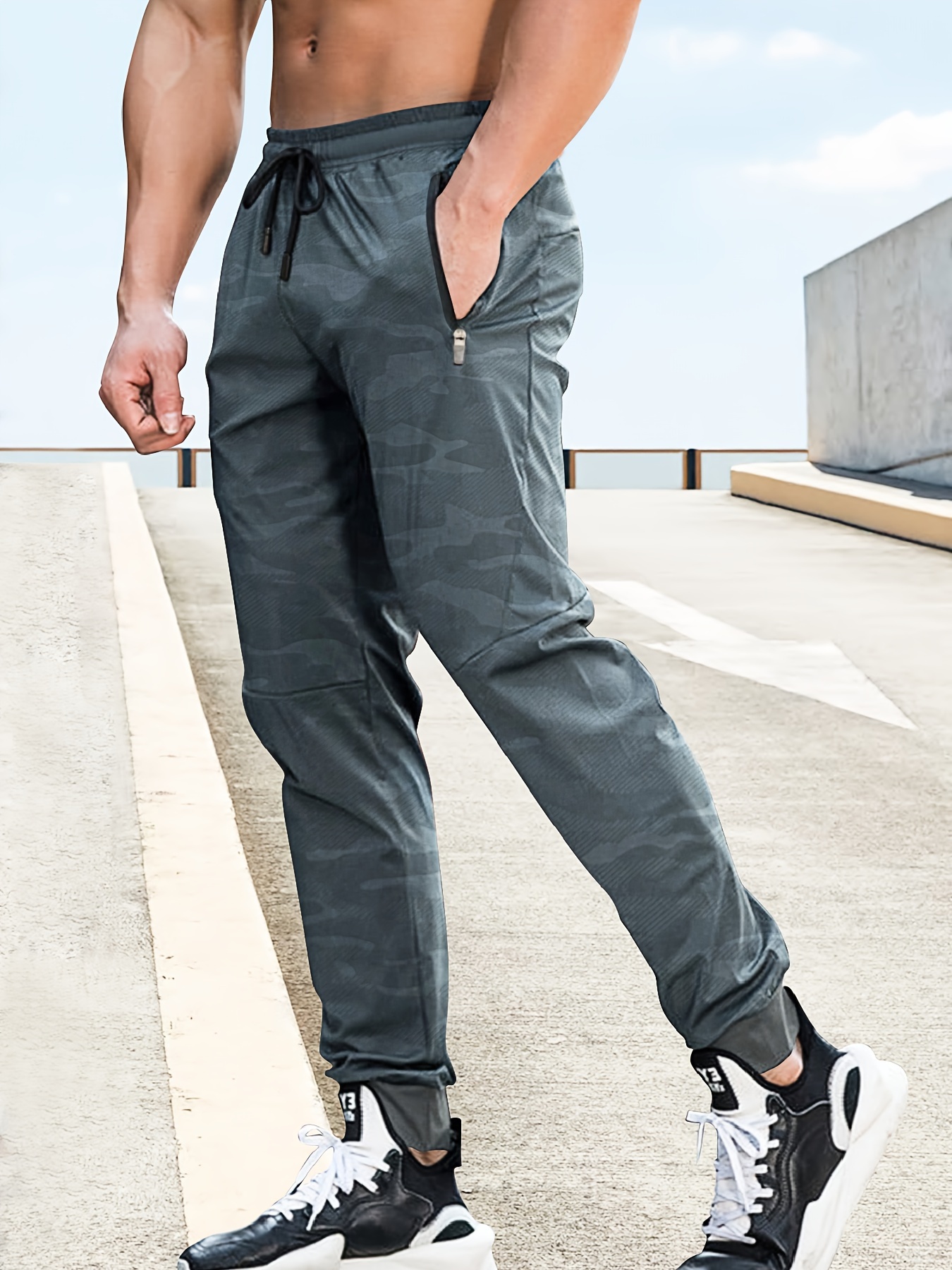 Pantalón deportivo para hombre de corte clásico, con cordón ajustable,  cintura elástica, pantalones atléticos, pantalones casuales de negocios