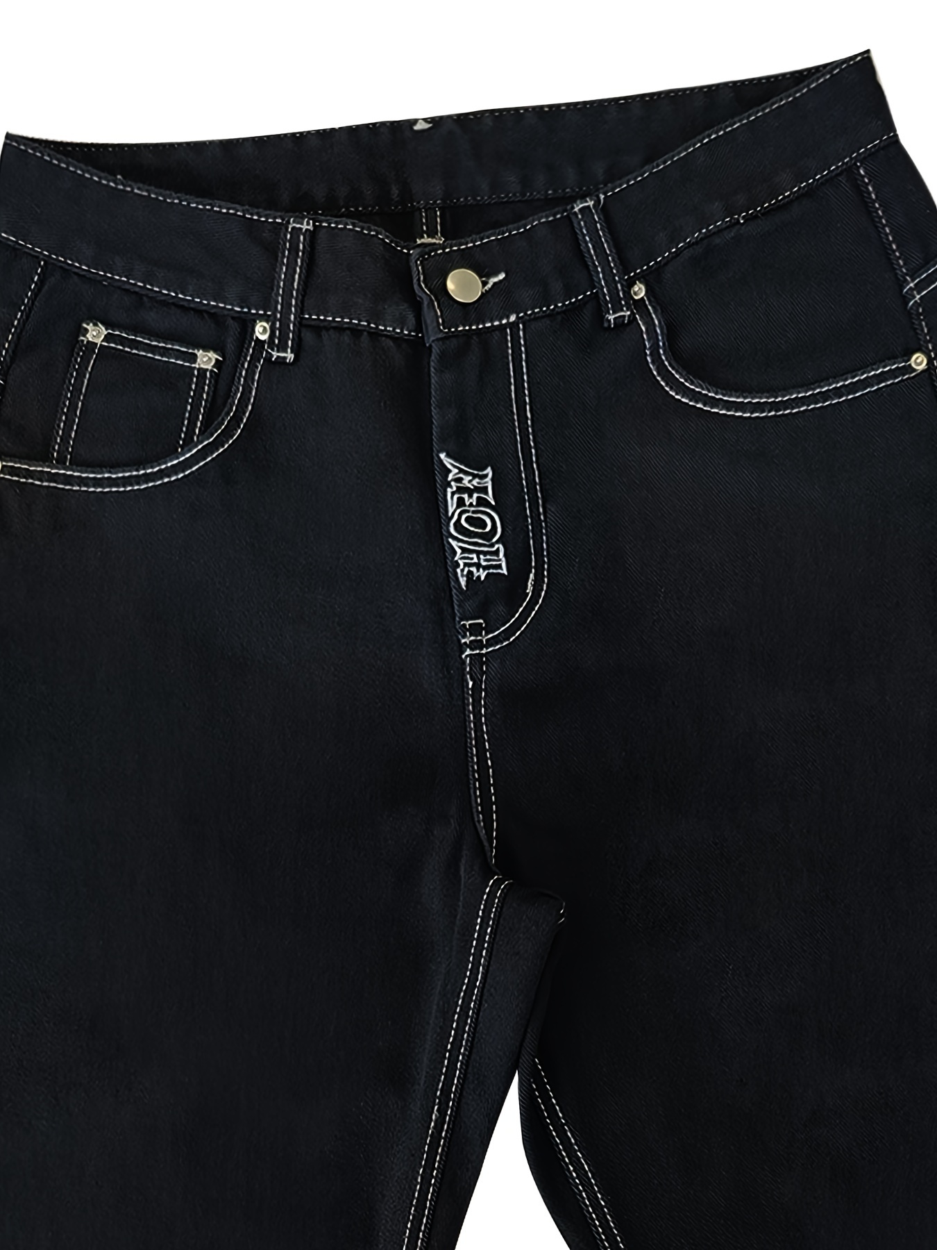 Preto Y2K Jeans Homens Mais Recente Design Trevo Patches Bordados