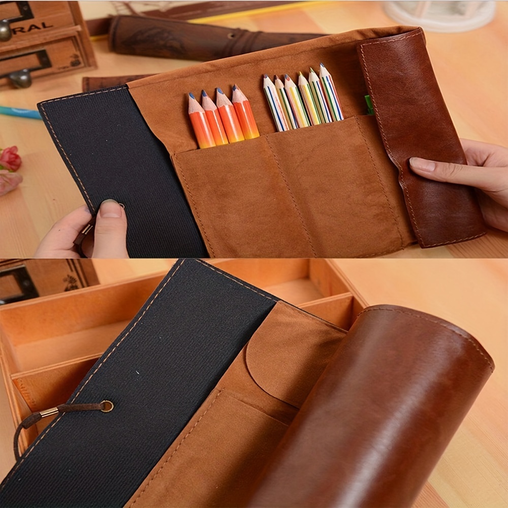 School Leather Pencil Case Pen Roll