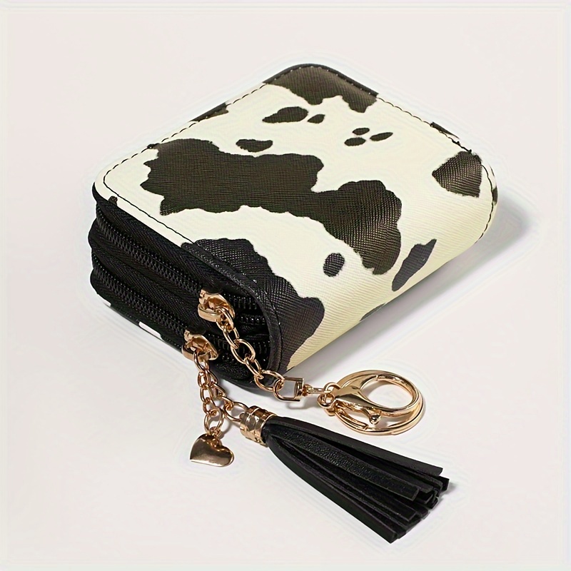 Double Zipper Layer Short Wallet, Animal Skin Pattern Coin Purse, Classic Credit  Card Holder With Tassel Decor - Temu