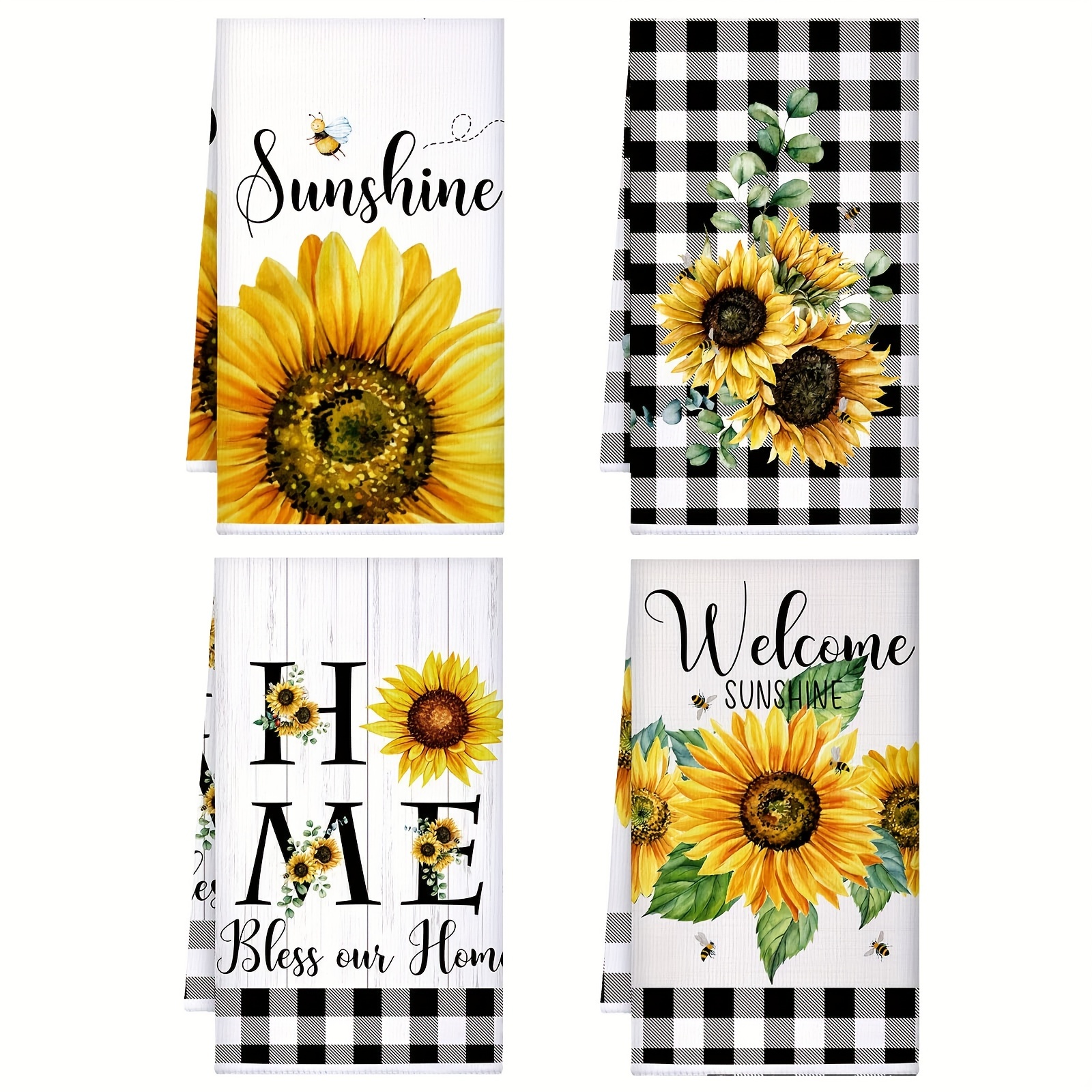 

2pcs, Hand Towels, Sunflower Buffalo Plaid Printed Kitchen Towels, Decorative Dish Towels, Fast Drying Scouring Pad, Soft Absorbent Dish Towels, Cleaning Stuff, Kitchen Supplies