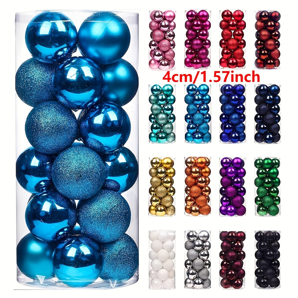 24 Pcs Christmas Balls Ornaments for Xmas Tree - Shatterproof Christmas Tree Decorations Small Hanging Ball 1.18 inch ,4 Style, Blue