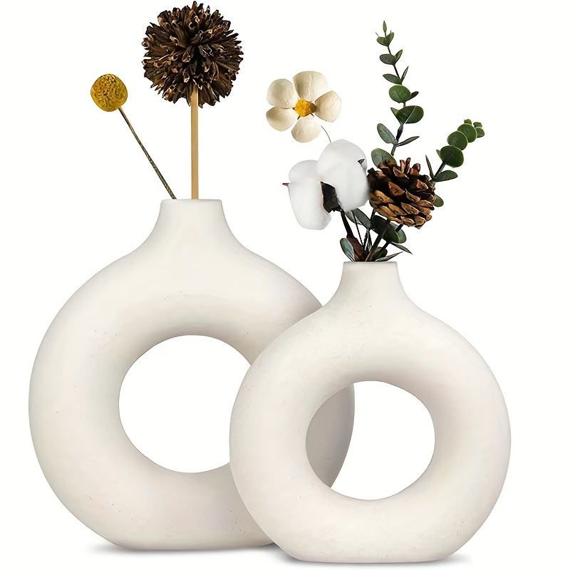  White Ceramic Vases Set 2 for Modern Home Decor,Boho Vase Round  Matte Pampas Flower Vases Minimalist Style for Wedding Dinner Living Room  Office Coffee Table Decorative Vase : Home & Kitchen