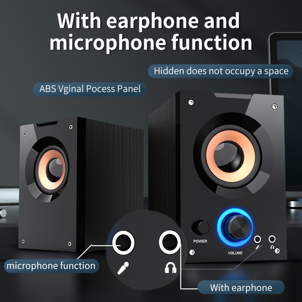 Channel Wooden Desktop Speaker with Headphone Jack Built-in  Microphone, USB Powered 80Hz-20KHz Frequency Range User Man