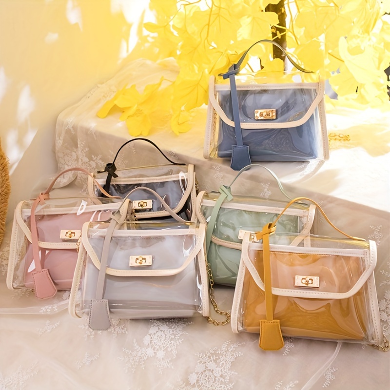 BRIMISKY Semi Transparent Jelly Bag for Women,Lady Fashion Lovely Bag，Clear  Bag Stadium Approved
