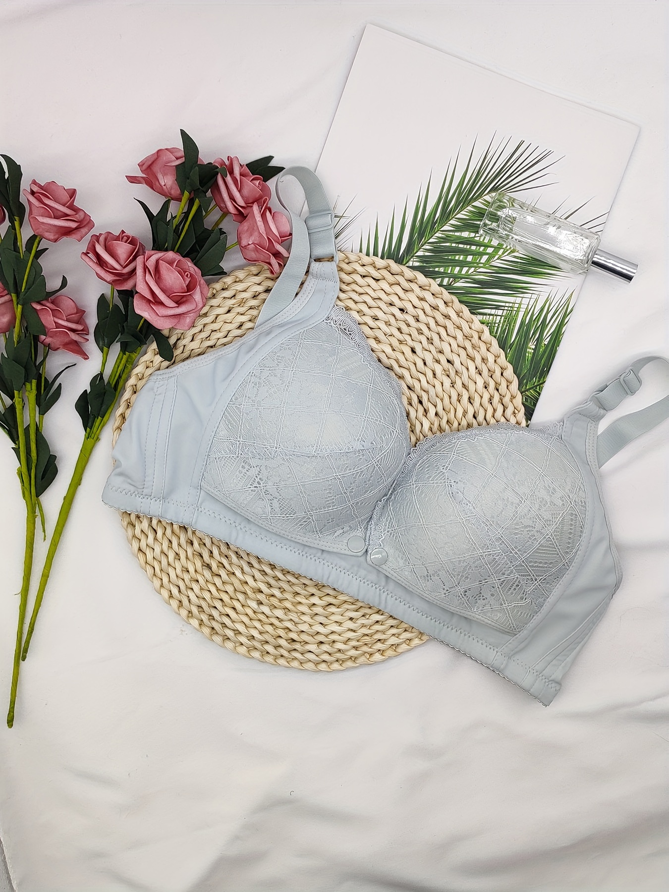 Women's Maternity Solid Embroidered Flowers Bra Breast Feeding Underwear,  Pregnant Women's Clothing