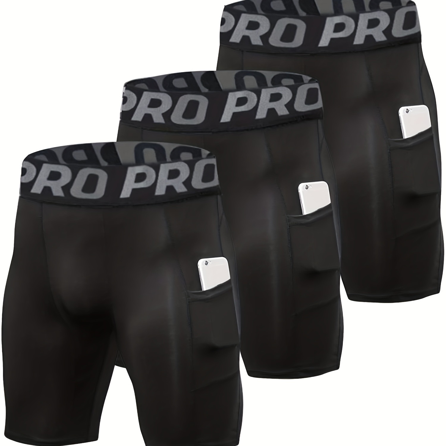 3pcs Men's Causal High Elastic Compression Shorts - Perfect For Sports, Gym, Running & More!